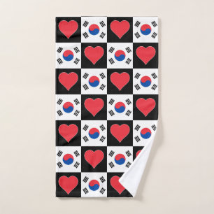 South Korea Flag and Heart Pattern Korean Pride Hand Towel