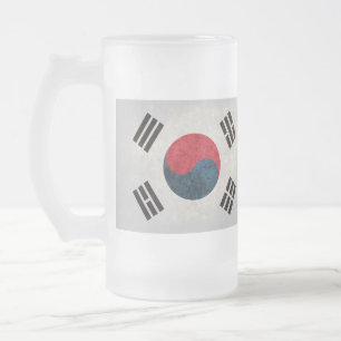 South Korea Flag; Frosted Glass Beer Mug