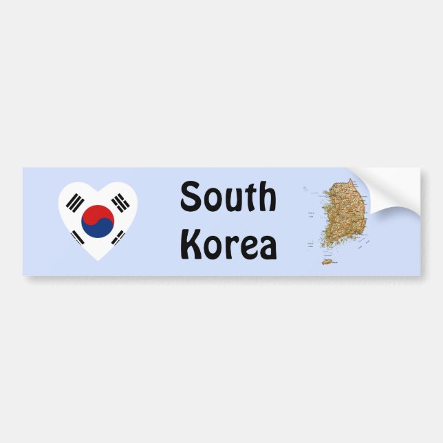 South Korea Flag Heart + Map Bumper Sticker (Front)