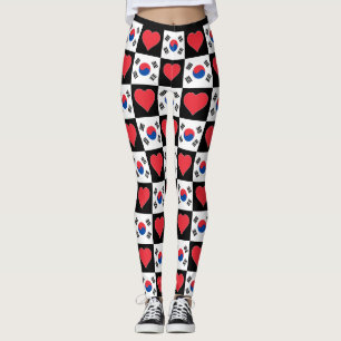 South Korea Flag Heart Pattern Patriotic Korean Leggings