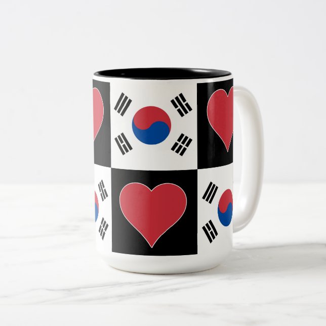 South Korea Flag Heart Pattern Patriotic Korean Two-Tone Coffee Mug (Front Right)
