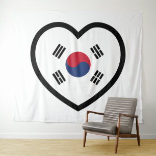 South Korea Flag Heart Tapestry