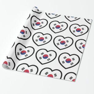 South Korea Flag Heart Wrapping Paper