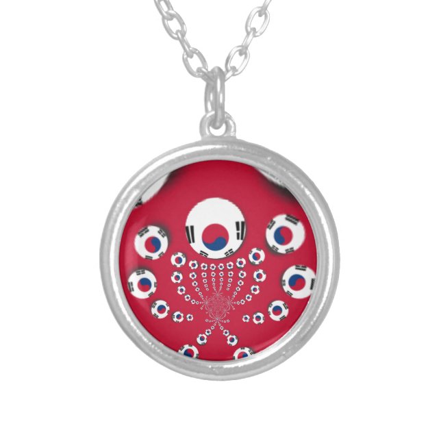 South Korea Flag Kaleidoscope Art Print Silver Plated Necklace (Front)