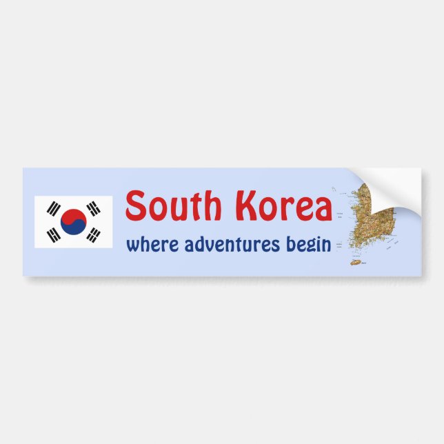 South Korea Flag + Map Bumper Sticker (Front)
