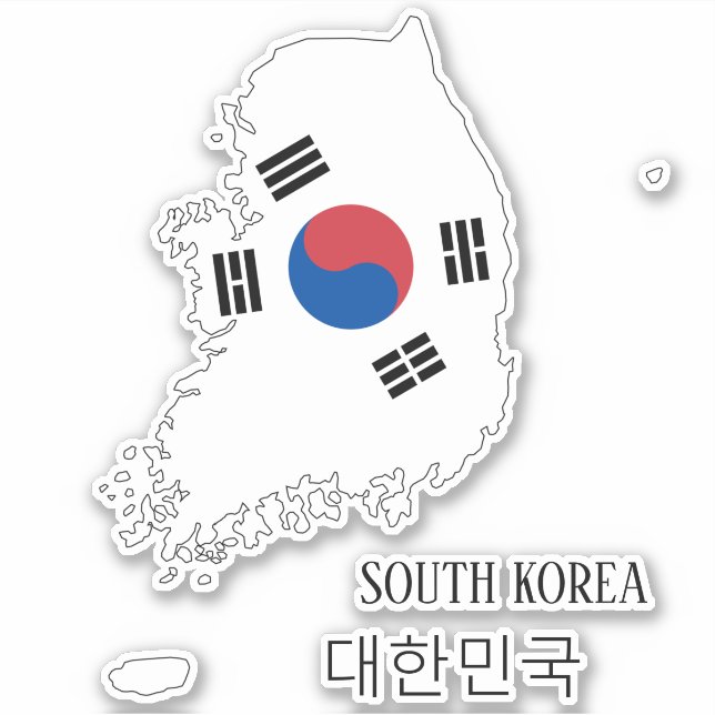 South Korea Flag Map Outline Sticker (Front)