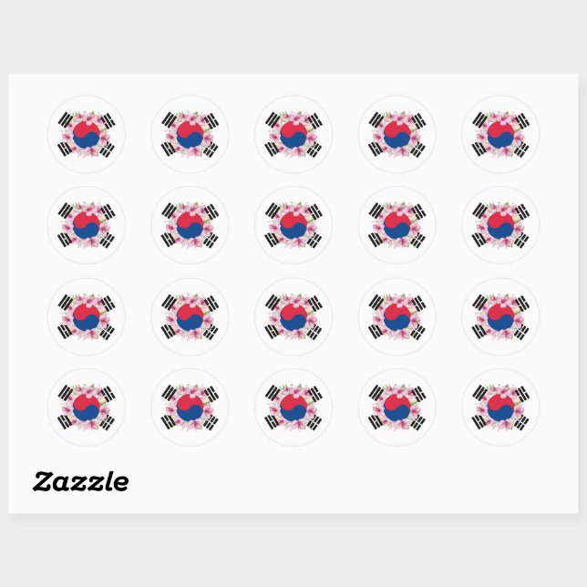 South Korea Flag Mugunghwa Round Stickers (Sheet)