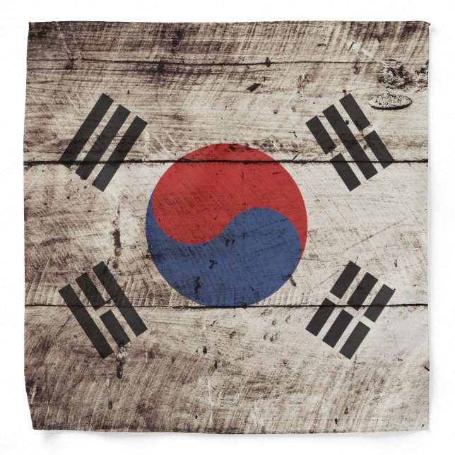 South Korea Flag on Old Wood Grain Bandana (Front)