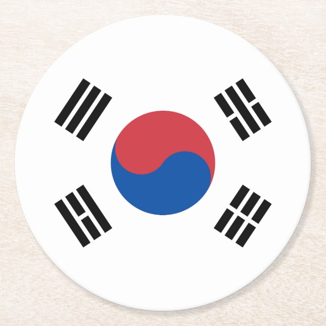 South Korea Flag Round Paper Coaster (Front)