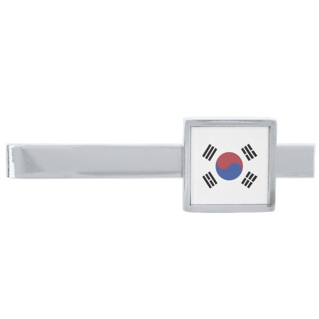 South Korea flag Silver Finish Tie Bar (Front)