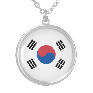 South Korea Flag Silver Plated Necklace