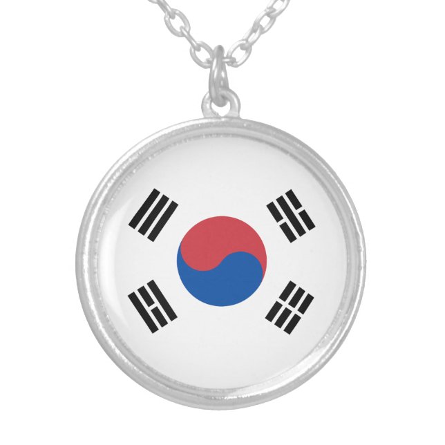 South Korea Flag Silver Plated Necklace (Front)