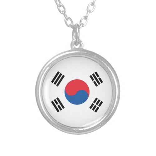 South Korea Flag Silver Plated Necklace