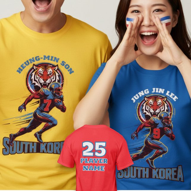 South Korea Gridiron Tiger Football Athlete Dynami T-Shirt (Use Personalized to change color/font.
Choose a color that matches the background color of shirt)