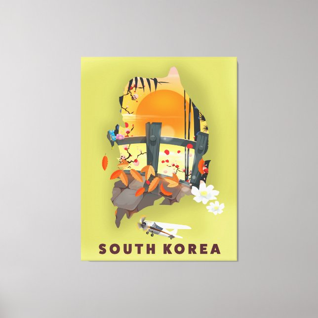 South Korea illustrated map poster Canvas Print (Front)