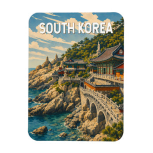 South Korea Illustration Travel Art Vintage Magnet