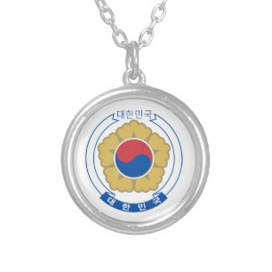 South Korea & Korean Coat of arms, flag / fashion  Silver Plated Necklace