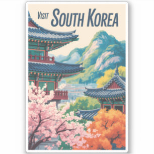 South Korea Landscape Illustration Travel Art Sticker