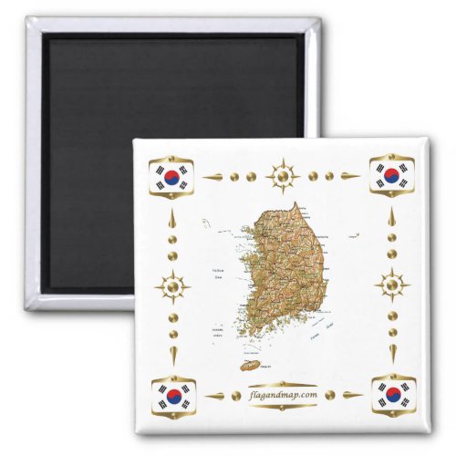 South Korea Map  Flags Magnet