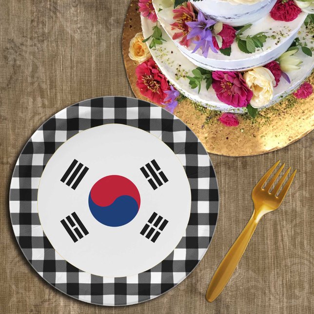 South Korea Plate, buffalo plaid & Korean Flag Paper Plates (Creator Uploaded)
