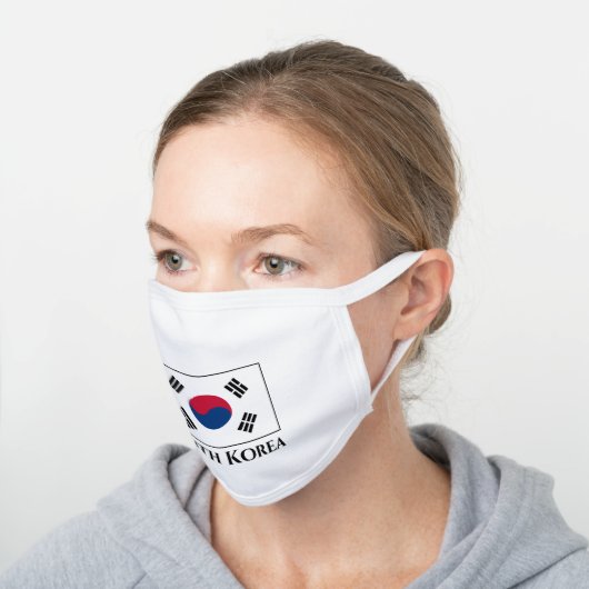 South Korea (South Korean) Flag White Cotton Face Mask (Angled)