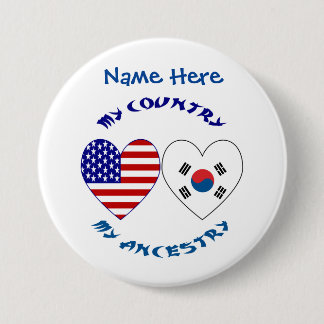 South Korea USA Heart Country Ancestry Personalize Button