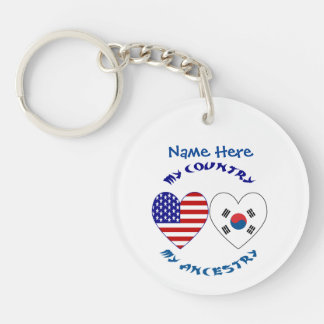 South Korea USA Heart Country Ancestry Personalize Keychain