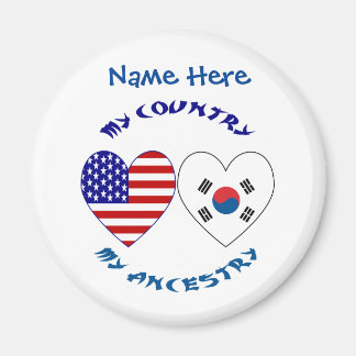 South Korea USA Heart Country Ancestry Personalize Magnet