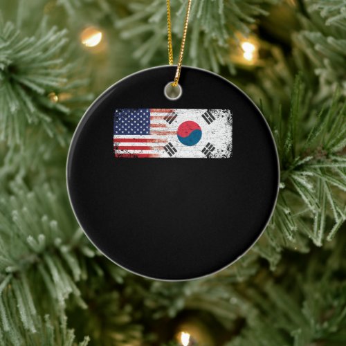 South Korean American Flag Ceramic Ornament