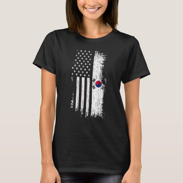 South Korean American Flag T Shirt - Korea USA Shi (Front)
