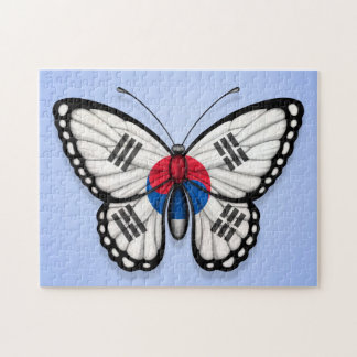 South Korean Butterfly Flag on Blue Jigsaw Puzzle