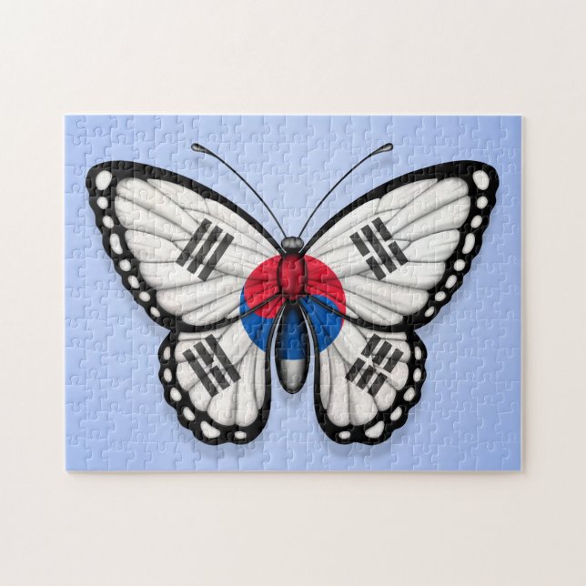 South Korean Butterfly Flag on Blue Jigsaw Puzzle (Horizontal)