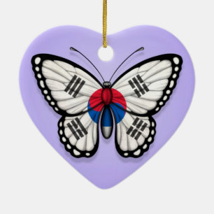 South Korean Butterfly Flag on Purple Ceramic Ornament