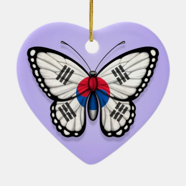 South Korean Butterfly Flag on Purple Ceramic Ornament (Back)