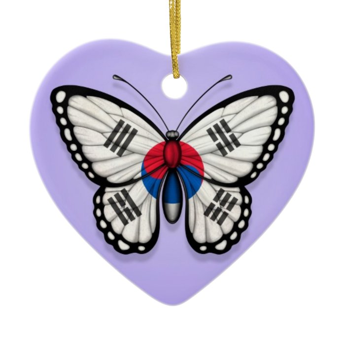 South Korean Butterfly Flag on Purple Christmas Ornament