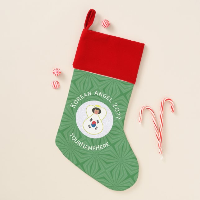 South Korean Flag Angel Year with Your Name Christ Christmas Stocking (Front)