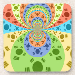 South Korean Flag Inspired Abstract Art Print Beverage Coaster