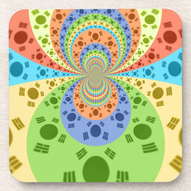 South Korean Flag Inspired Abstract Art Print Beverage Coaster (Front)