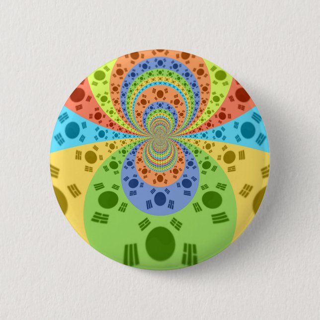 South Korean Flag Inspired Abstract Art Print Button (Front)
