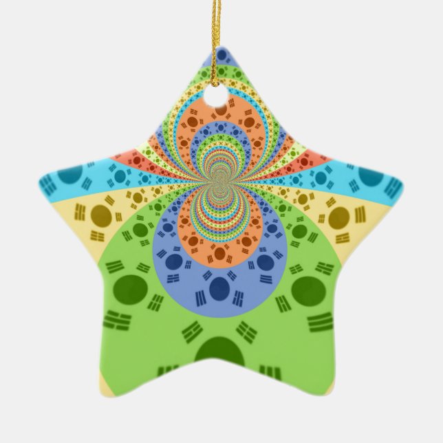 South Korean Flag Inspired Abstract Art Print Ceramic Ornament (Front)