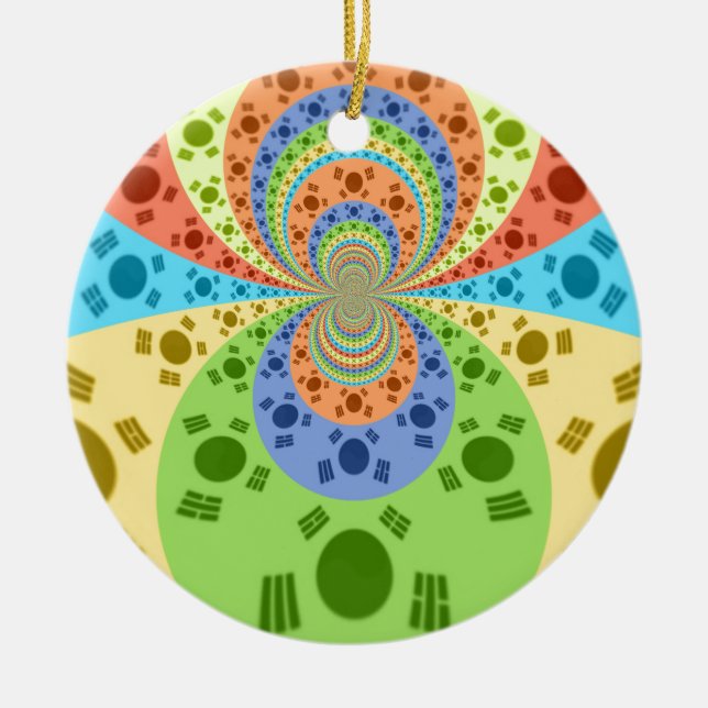 South Korean Flag Inspired Abstract Art Print Ceramic Ornament (Front)