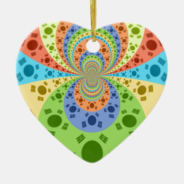 South Korean Flag Inspired Abstract Art Print Ceramic Ornament (Front)