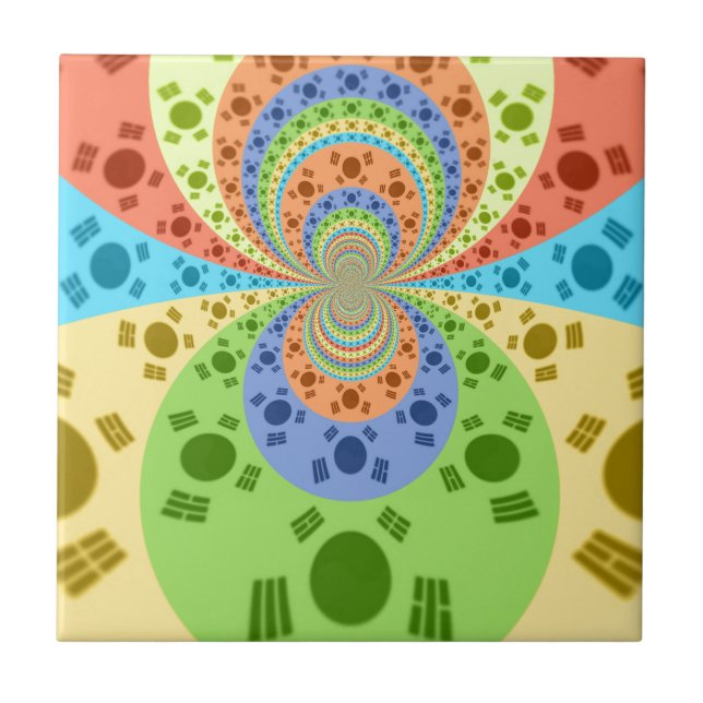 South Korean Flag Inspired Abstract Art Print Ceramic Tile (Front)