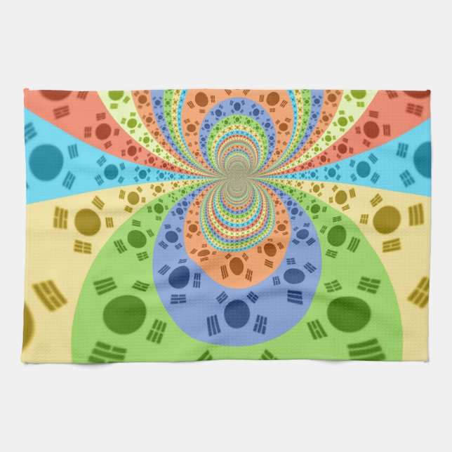 South Korean Flag Inspired Abstract Art Print Kitchen Towel (Horizontal)