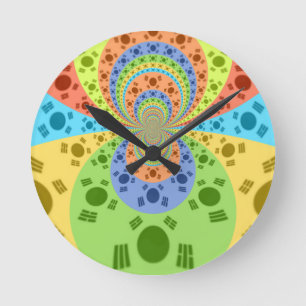 South Korean Flag Inspired Abstract Art Print Round Clock