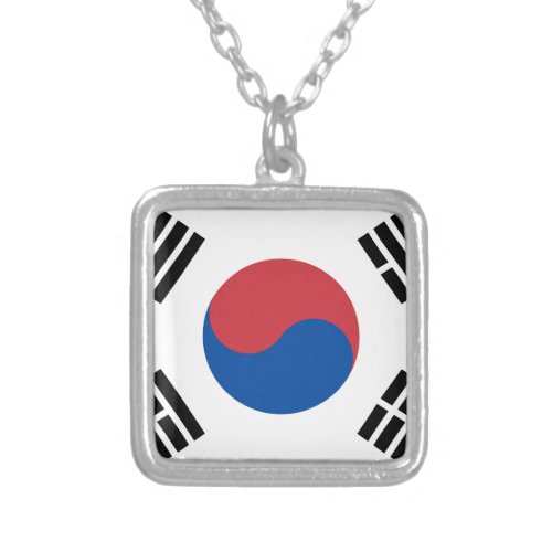 South Korean Flag _ Korea _ Taegeukgi _ 대한민국의 국기 Silver Plated Necklace