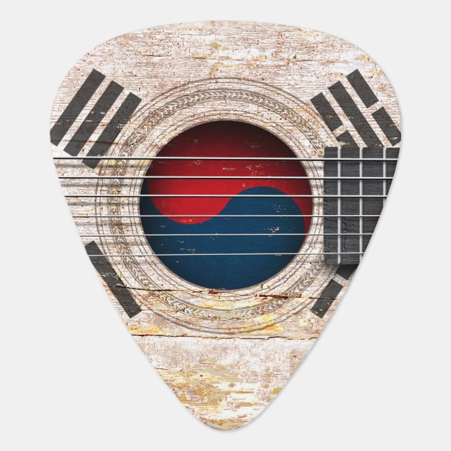 South Korean Flag on Old Acoustic Guitar Guitar Pick (Front)