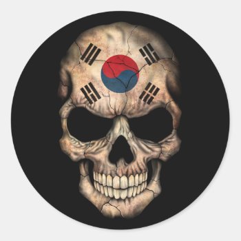 South Korean Flag Skull On Black Classic Round Sticker by JeffBartels at Zazzle