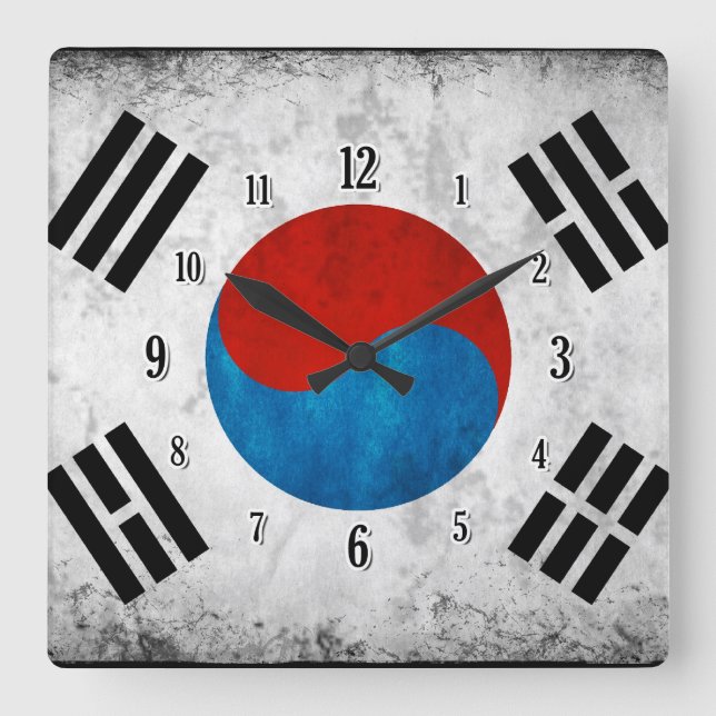 South Korean Flag Square Wall Clock (Front)