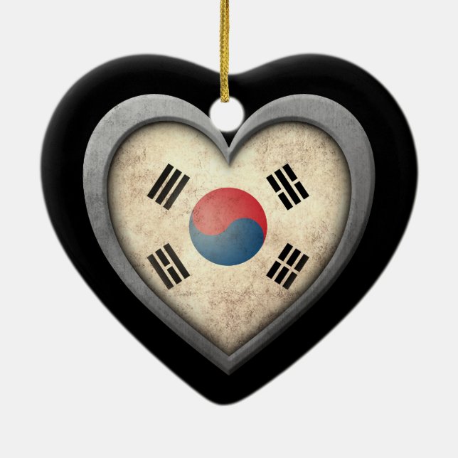 South Korean Heart Flag with Metal Effect Ceramic Ornament (Back)